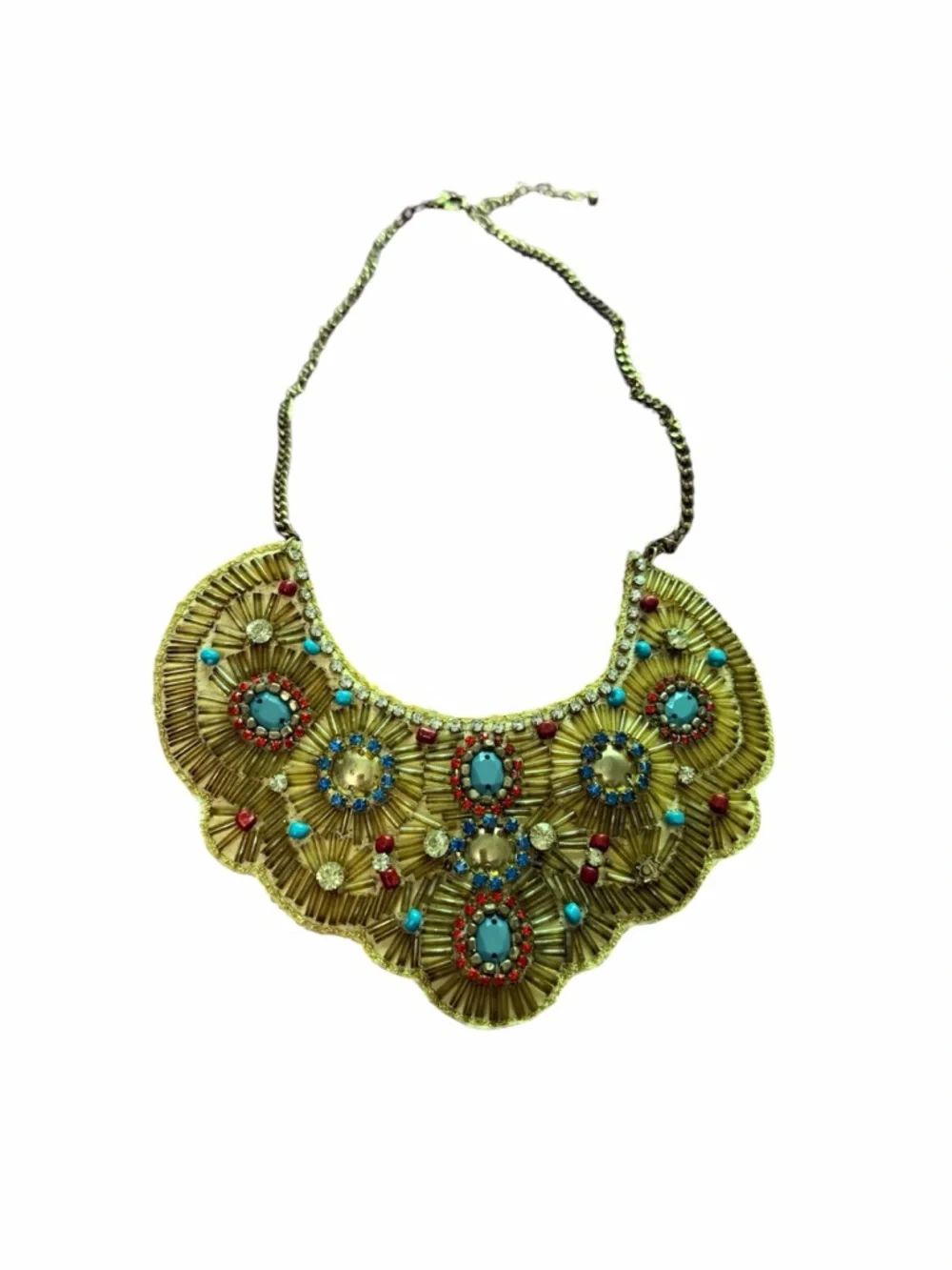 Boho Statement Necklace with Turquoise & Red Accents